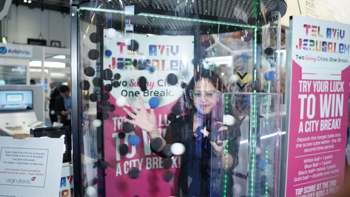 הביתן הישראלי ביריד בלונדון 2019. צילום ישראל יהושע ביתן משרד התיירות ביריד WTM בלונדון: עוצב על פי אזורים בארץ