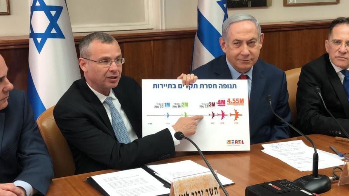 שר התיירות יריב לוין וראש הממשלה בנימין נתניהו בישיבת הממשלה היום. צילום יח השר לוין על 2019: שיא הכנסה של כ-22.5 מיליארד שקל מתיירות נכנסת
