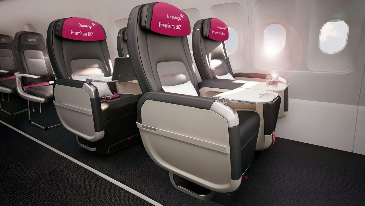 מושבי פרימיום BIZ במטוסי A320neo. צילום יורוווינגס יורוווינגס שוברת את תקרת הנוחות: מושבי פרימיום BIZ במטוסי A320neo