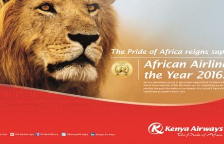 קניה איירווייס נבחרה לחברת התעופה המובילה באפריקה לשנת 2016