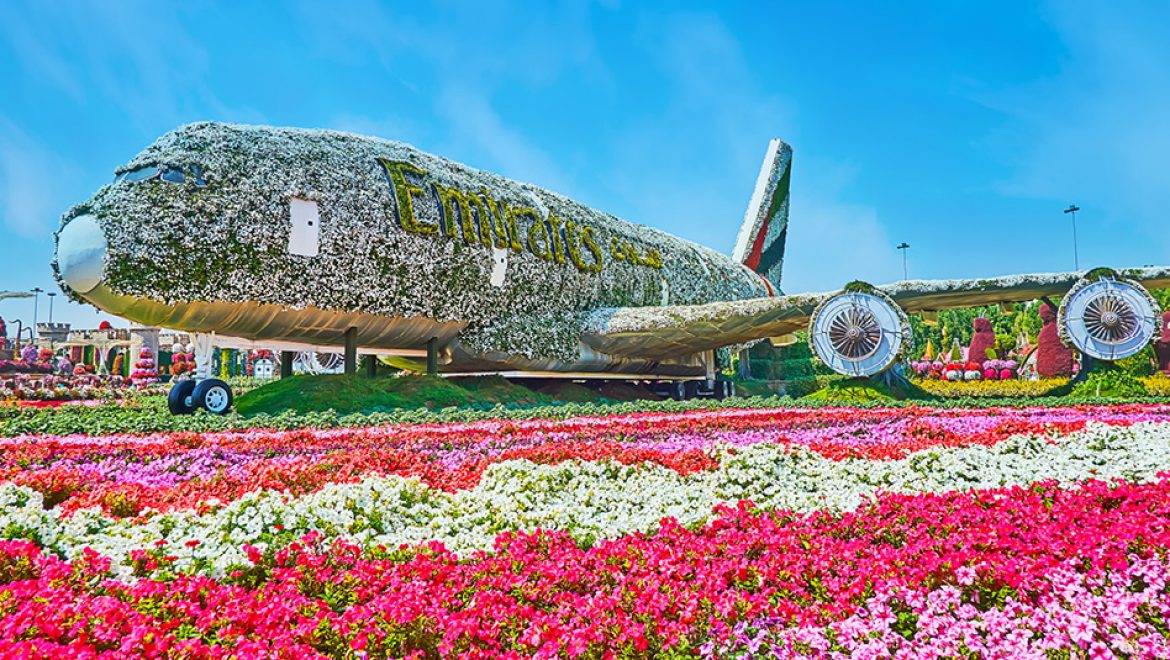 מטוס איירבוס A380 חונה בגן הפרחים הטבעי הגדול בעולם